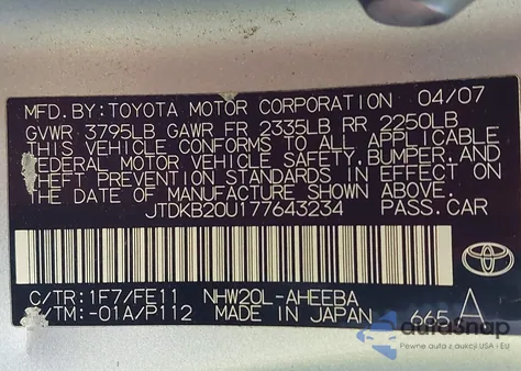 2007 Toyota Prius z USA, uszkodzony, nr VIN JTDKB20U177643234